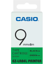 Taśma Casio XR-9GN1 do drukarek etykiet 9mm x 8m czarny nadruk/ zielone tło