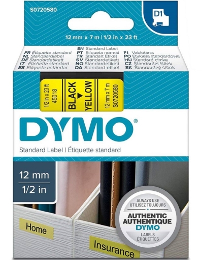 Taśma Dymo D1 45018, S0720580 12mm x 7m czarny na żółtym