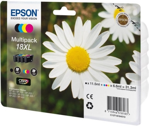 Tusze CMYK C13T18164010 nr 18XL do Epson Expression Home XP-102 XP-202 XP-205 XP-302 XP-305 XP-402 XP-405 XP-30, Multipack T1816