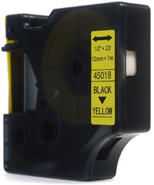 Taśma do drukarek etykiet Dymo D1 45018 12mm x 7m czarny na żółtym JetWorld zamiennik