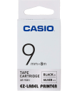 Taśma Casio XR-9SR1 do drukarek etykiet 9mm x 8m czarny nadruk/ srebrne tło