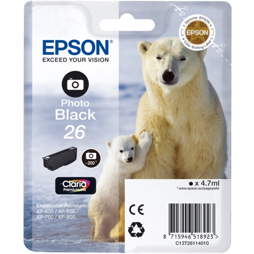 Tusz do Epson XP-600 XP-605 XP-700 XP-800 C13T26114010 T2611 photo black 26