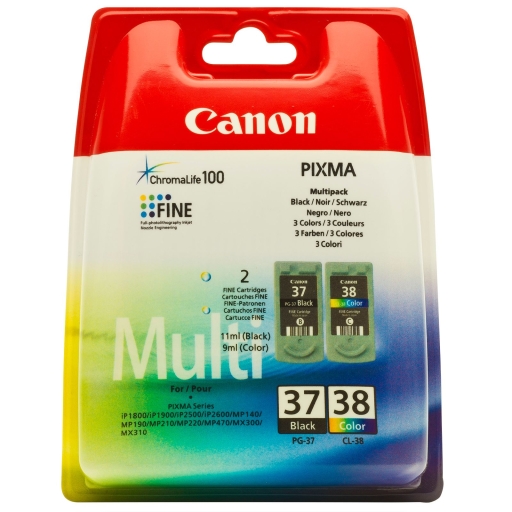 Dwupak tuszy CL-38 kolor + PG-37 czarny oryginalny do drukarek Canon Pixma iP1800