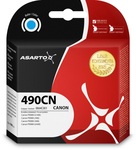 Tusz Canon G1411 G2400 G3400 G3411 G4411 cyan 70ml Asarto zamiennik GI-490C