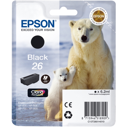 Tusz C13T26014010 Epson T2601 black Claria 6,2ml do Epson Expression Premium XP-600 XP-605 XP-700 XP-800