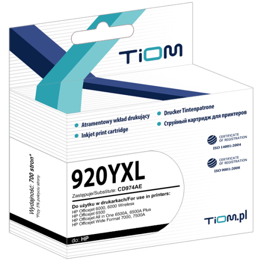 Tusz Tiom 920XL do HP Officejet 6000/6500 żółty