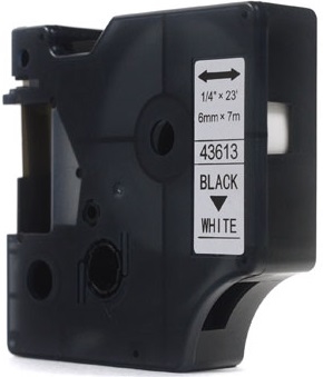 Taśma do drukarek etykiet Dymo D1 43613 6mm x 7m czarny na białym JetWorld zamiennik