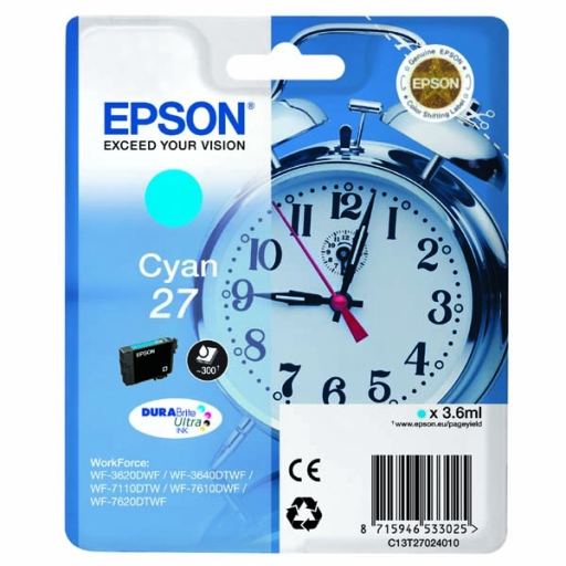 Tusz oryginalny C13T27024010 cyan 27 do drukarek Epson WorkForce WF-3620DWF